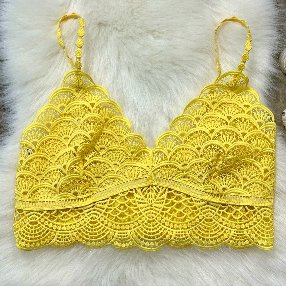 Free People Intimately Sunrise to Sunset yellow scalloped lace bralette medium